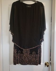 Betsy Adam evening dress, black, embellished, size 6